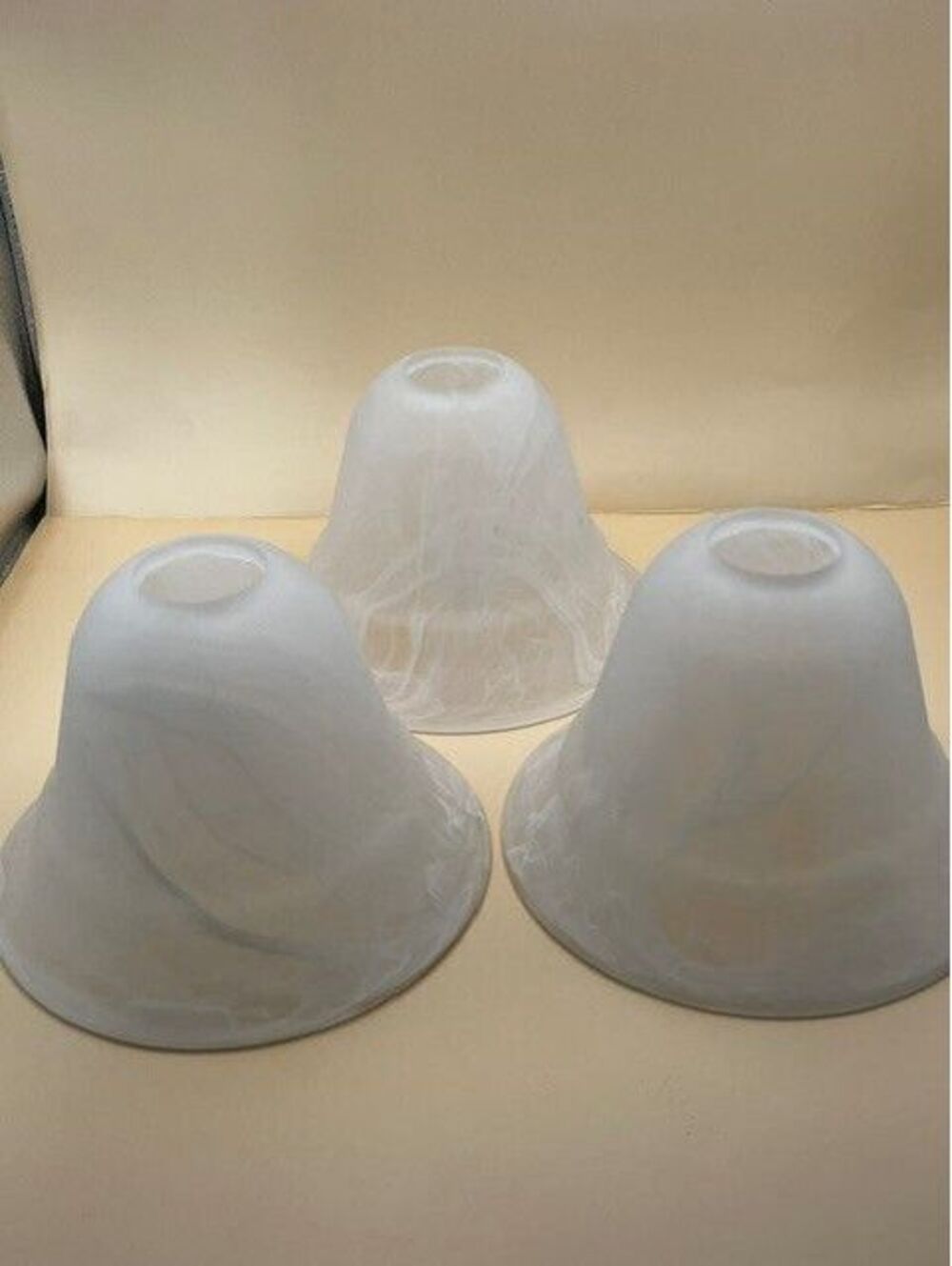 Set of 3 Vintage Frosted Alabaster Swirl Glass Bell Lamp Shades 2-1/4 In Fitter